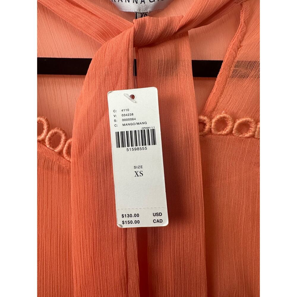 New Anthro Ranna Gill XS Coral Pleated Tie Neck Blouse Sheer Eyelet $130 D24 - Picture 2 of 8